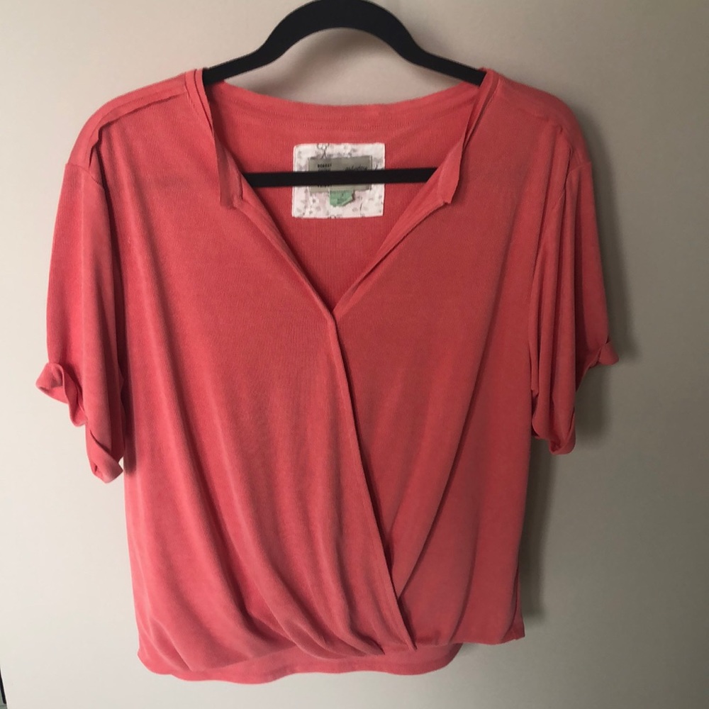 Anthropologie Coral Ribbed Top